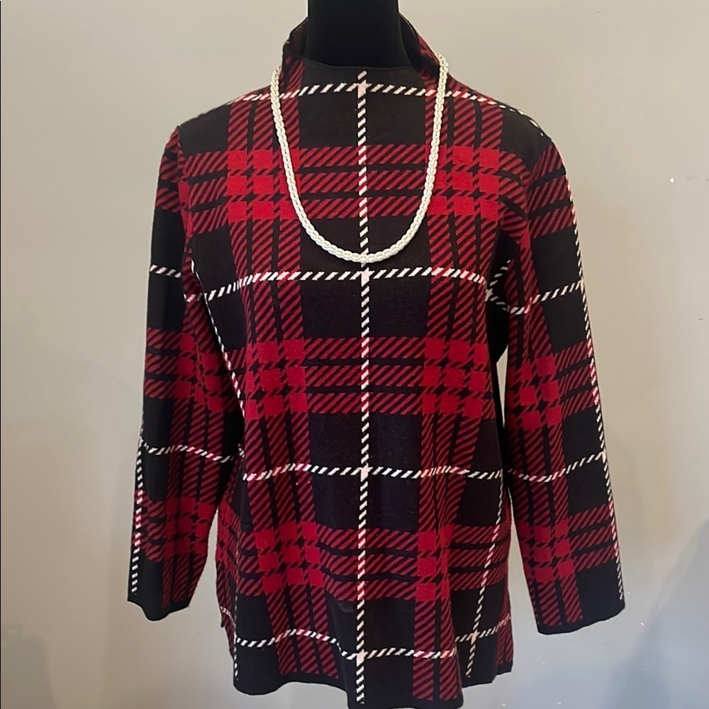 Red and Black Plaid Sweater Anne Klein medium